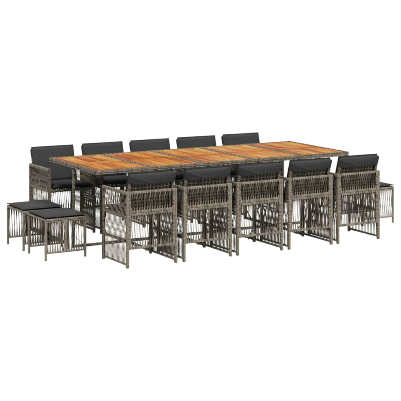 15-tlg. Garten-Essgruppe mit Kissen Grau Poly Rattan