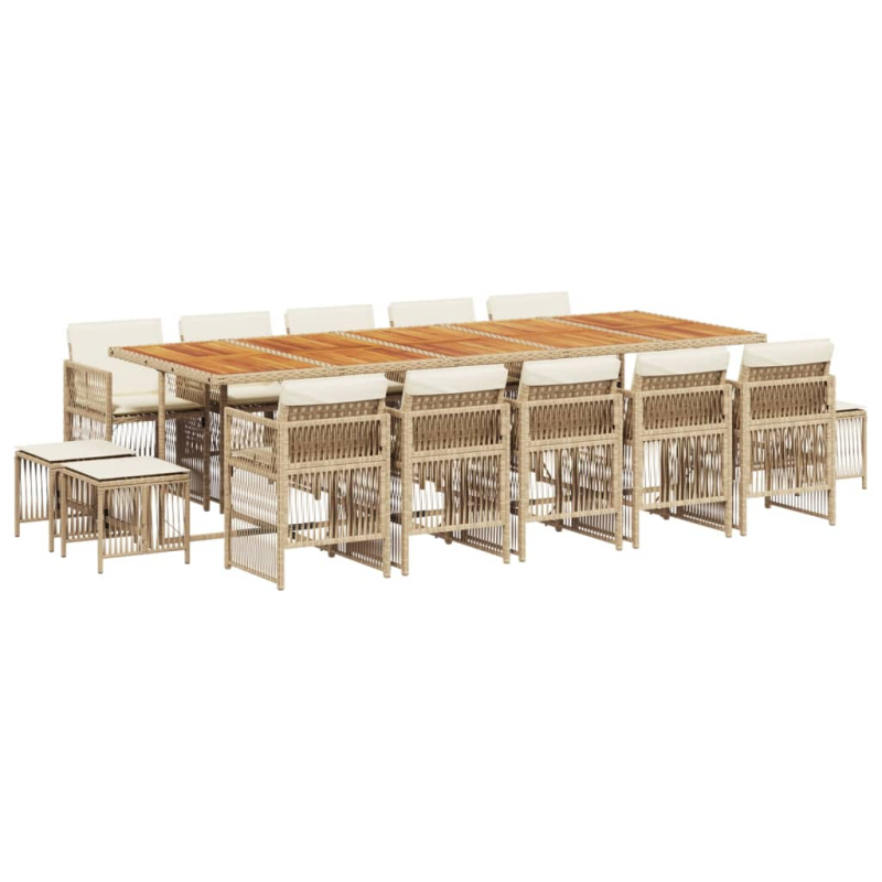 15-tlg. Garten-Essgruppe mit Kissen Beige Poly Rattan