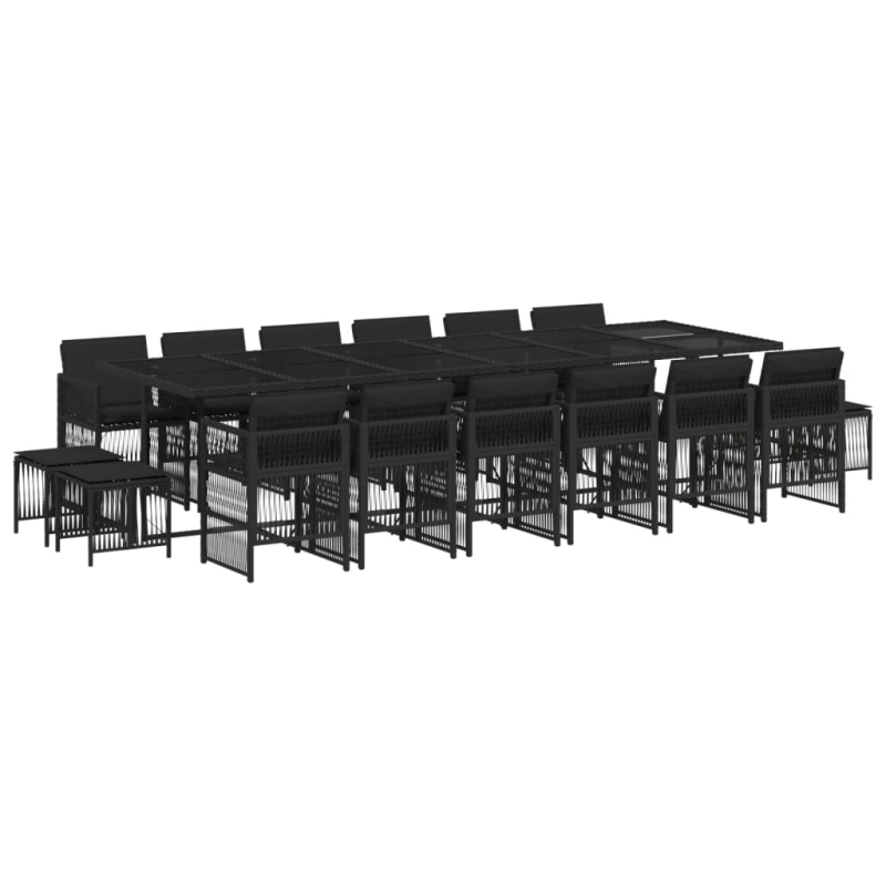 17-tlg. Garten-Essgruppe mit Kissen Schwarz Poly Rattan