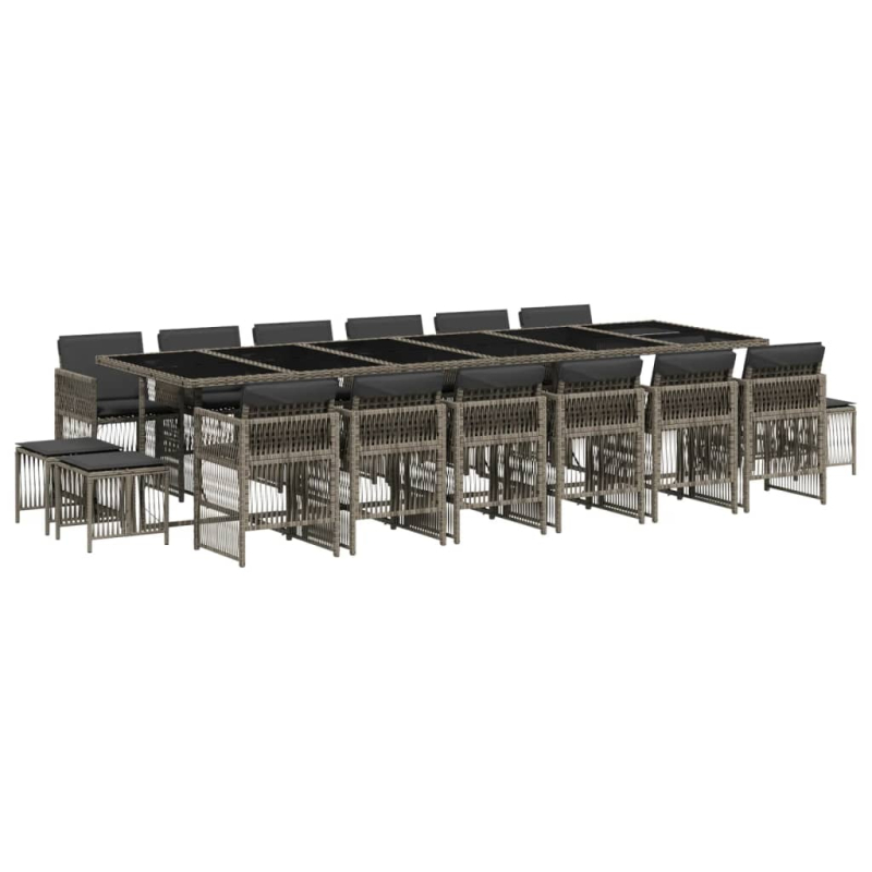 17-tlg. Garten-Essgruppe mit Kissen Grau Poly Rattan