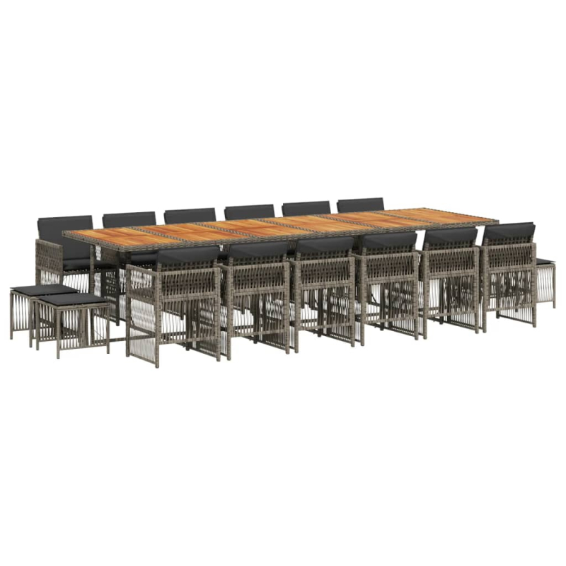 17-tlg. Garten-Essgruppe mit Kissen Grau Poly Rattan