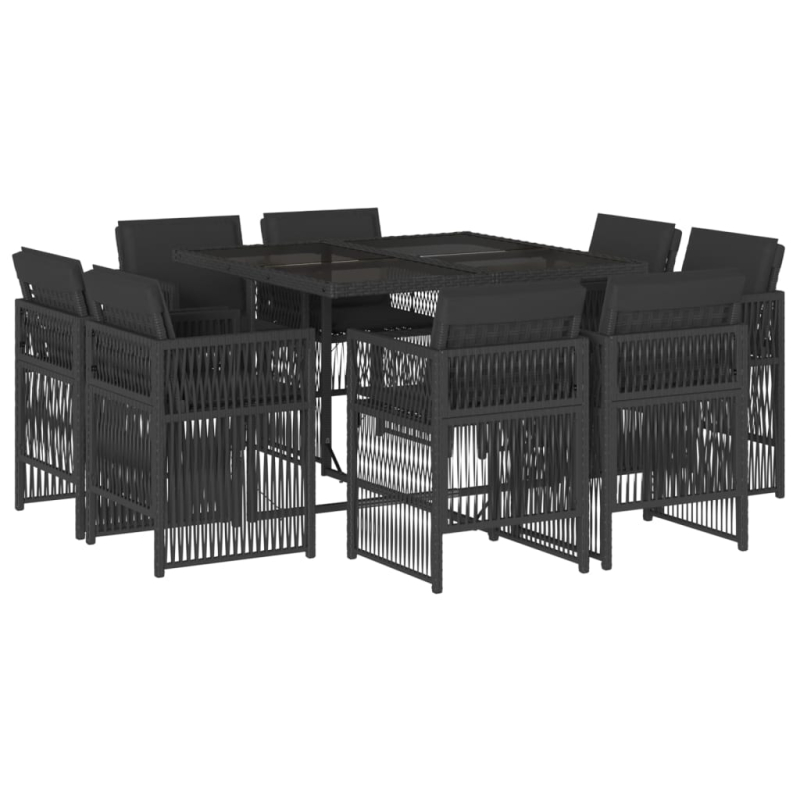 9-tlg. Garten-Essgruppe mit Kissen Schwarz Poly Rattan