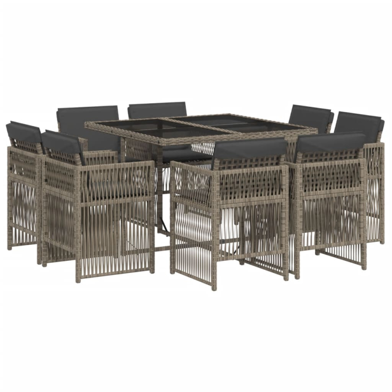 9-tlg. Garten-Essgruppe mit Kissen Grau Poly Rattan