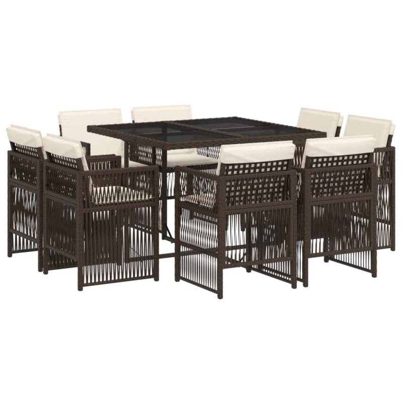 9-tlg. Garten-Essgruppe mit Kissen Braun Poly Rattan