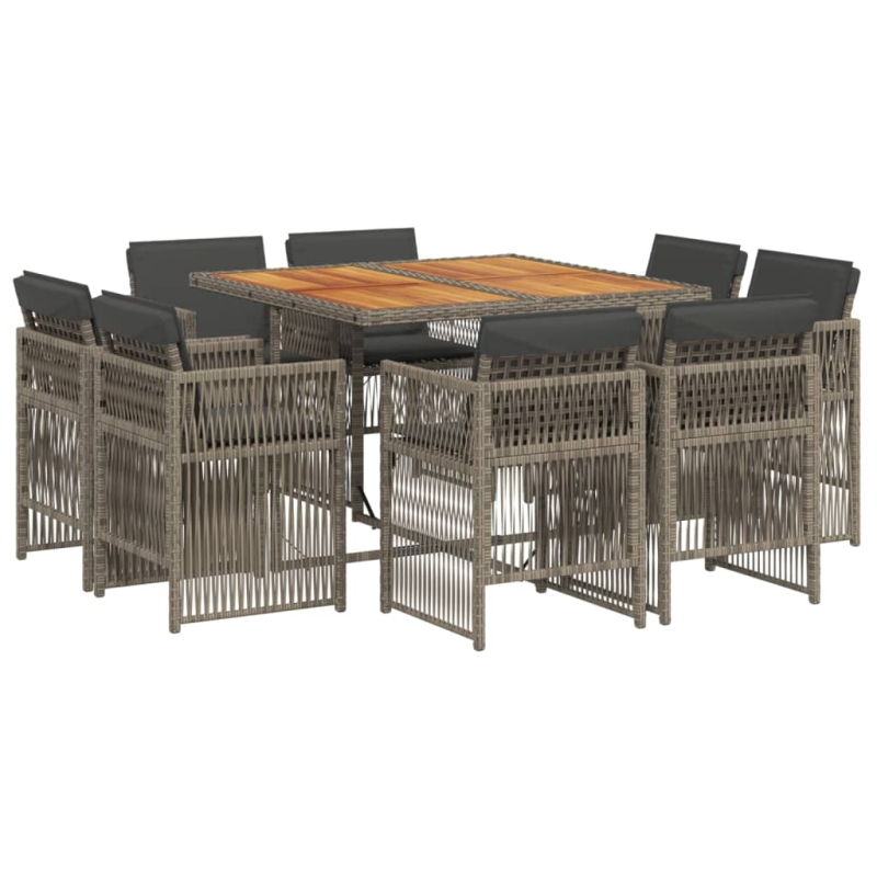 9-tlg. Garten-Essgruppe mit Kissen Grau Poly Rattan