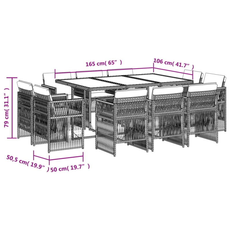 11-tlg. Garten-Essgruppe mit Kissen Braun Poly Rattan