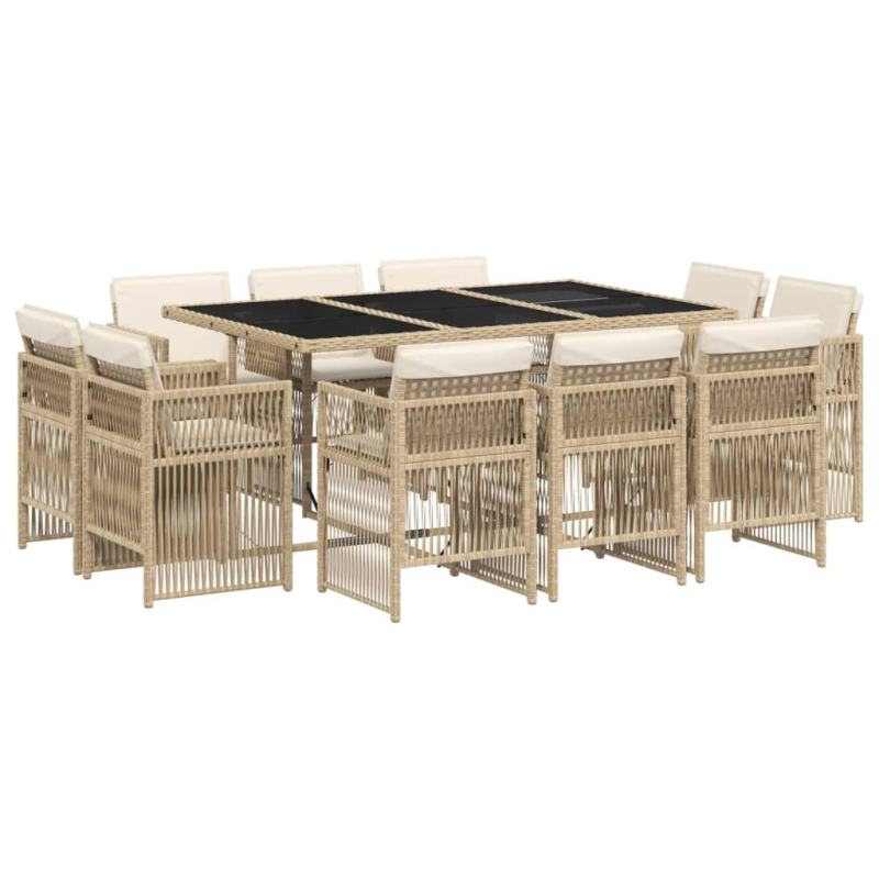 11-tlg. Garten-Essgruppe mit Kissen Beige Poly Rattan