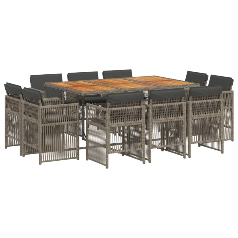 11-tlg. Garten-Essgruppe mit Kissen Grau Poly Rattan