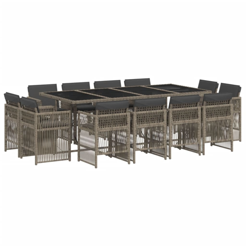 13-tlg. Garten-Essgruppe mit Kissen Grau Poly Rattan