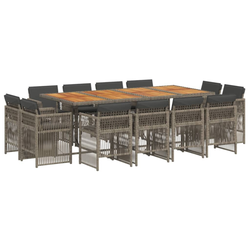 13-tlg. Garten-Essgruppe mit Kissen Grau Poly Rattan