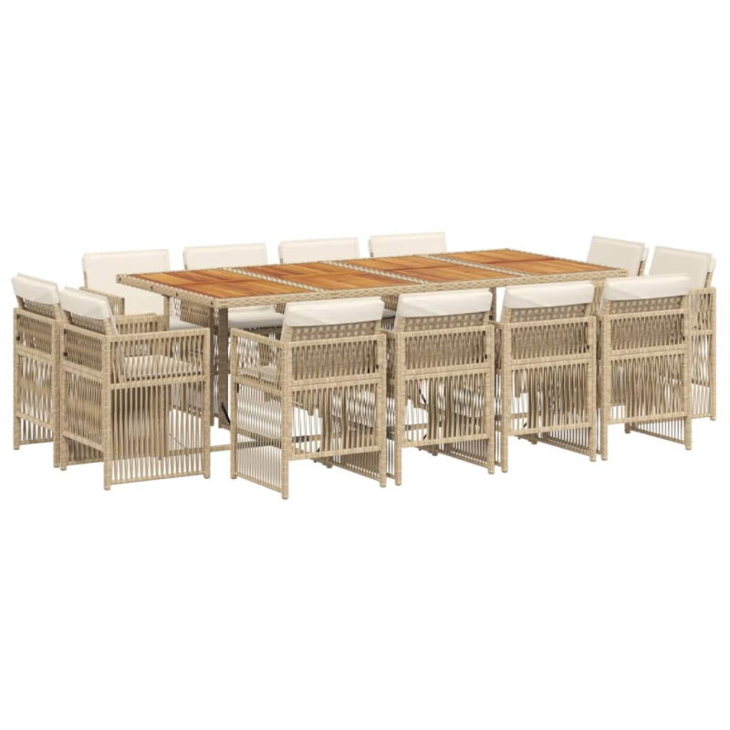 13-tlg. Garten-Essgruppe mit Kissen Beige Poly Rattan