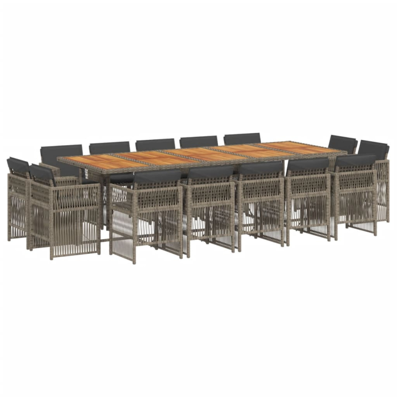 15-tlg. Garten-Essgruppe mit Kissen Grau Poly Rattan