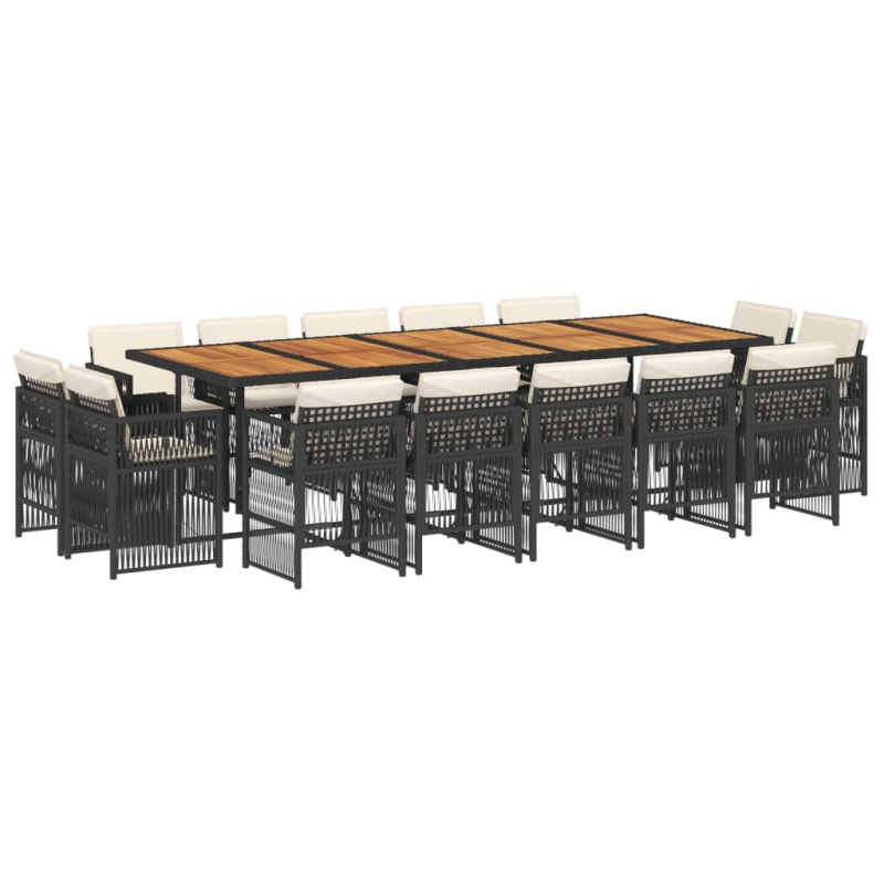 15-tlg. Garten-Essgruppe mit Kissen Schwarz Poly Rattan