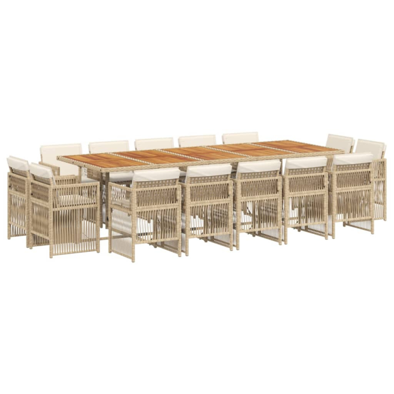 15-tlg. Garten-Essgruppe mit Kissen Beige Poly Rattan