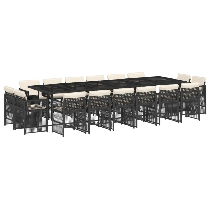 17-tlg. Garten-Essgruppe mit Kissen Schwarz Poly Rattan