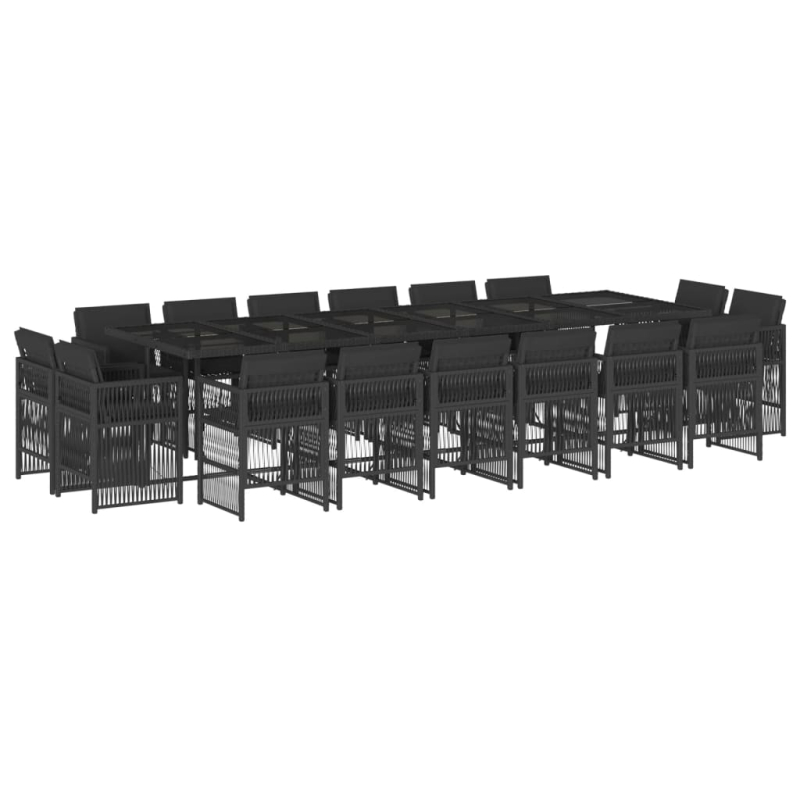17-tlg. Garten-Essgruppe mit Kissen Schwarz Poly Rattan