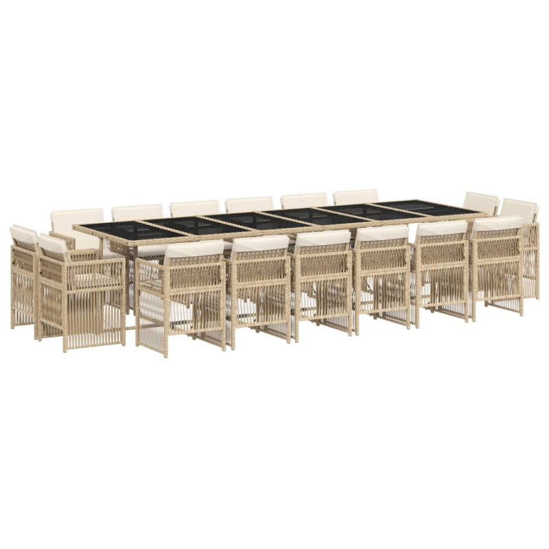 17-tlg. Garten-Essgruppe mit Kissen Beige Poly Rattan