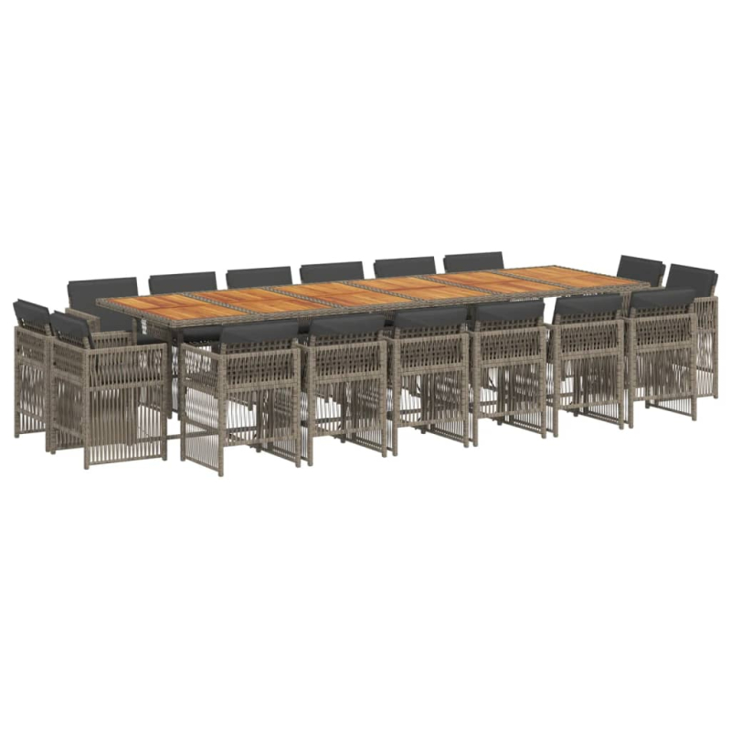 17-tlg. Garten-Essgruppe mit Kissen Grau Poly Rattan