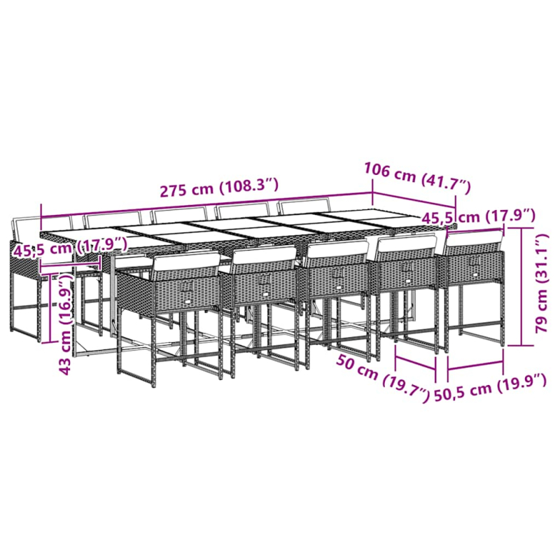 11-tlg. Garten-Essgruppe mit Kissen Grau Poly Rattan