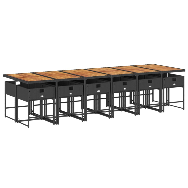 13-tlg. Garten-Essgruppe mit Kissen Schwarz Poly Rattan
