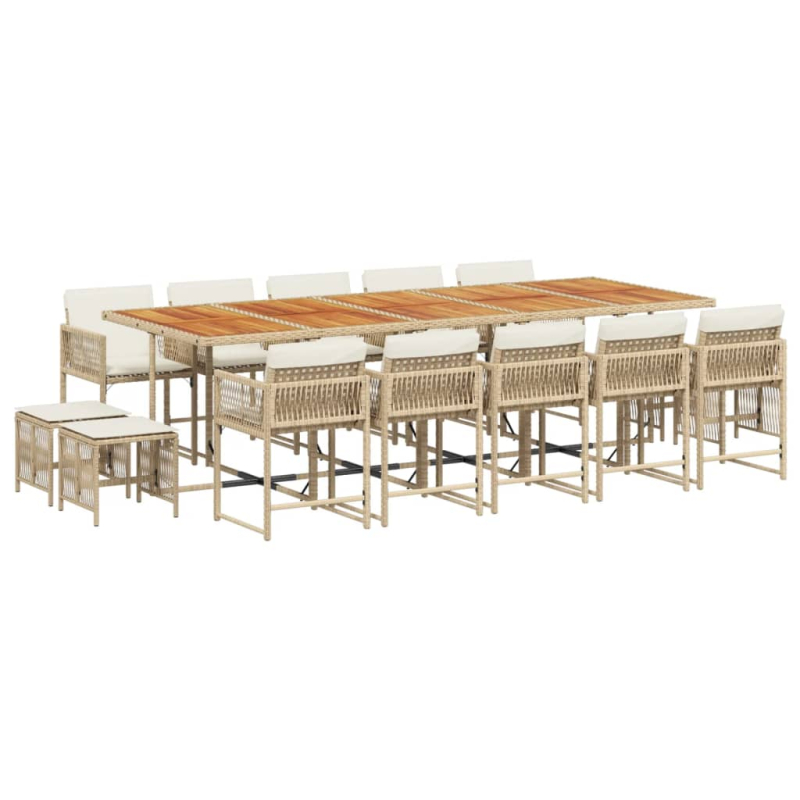 15-tlg. Garten-Essgruppe mit Kissen Beige Poly Rattan