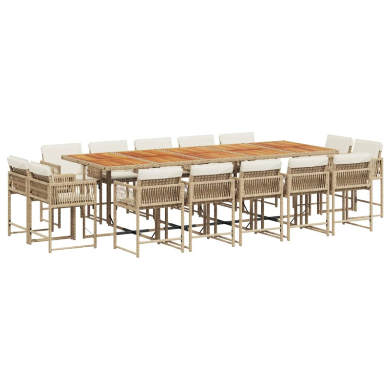 15-tlg. Garten-Essgruppe mit Kissen Beige Poly Rattan