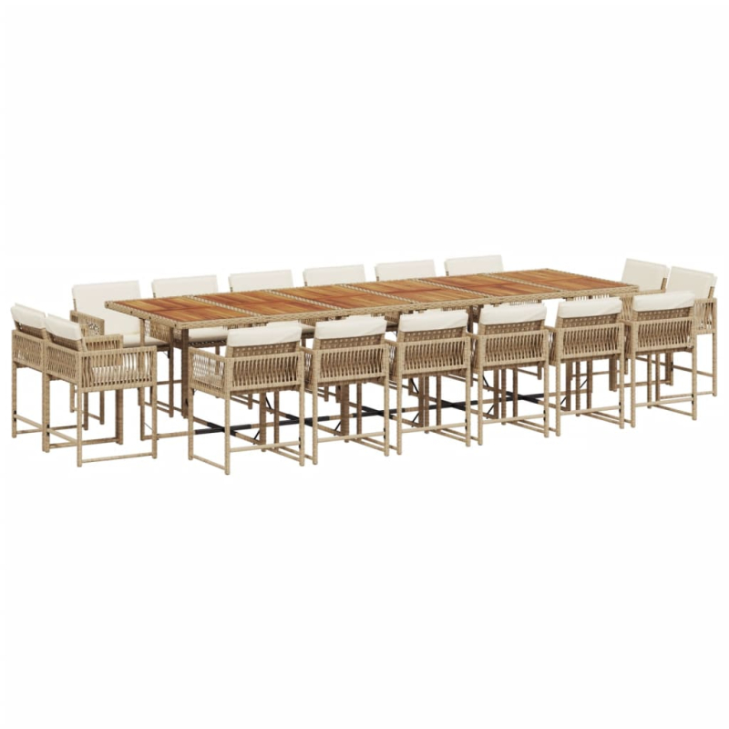 17-tlg. Garten-Essgruppe mit Kissen Beige Poly Rattan