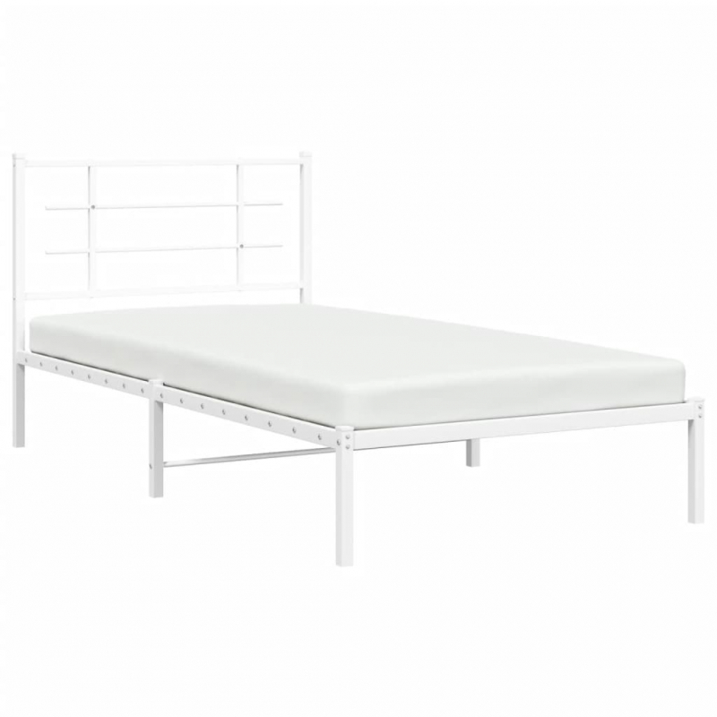 Bettgestell mit Kopfteil Metall Weiß 107x203 cm