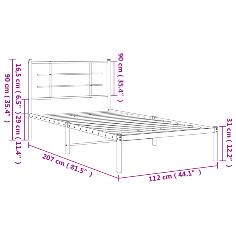 Bettgestell mit Kopfteil Metall Weiß 107x203 cm