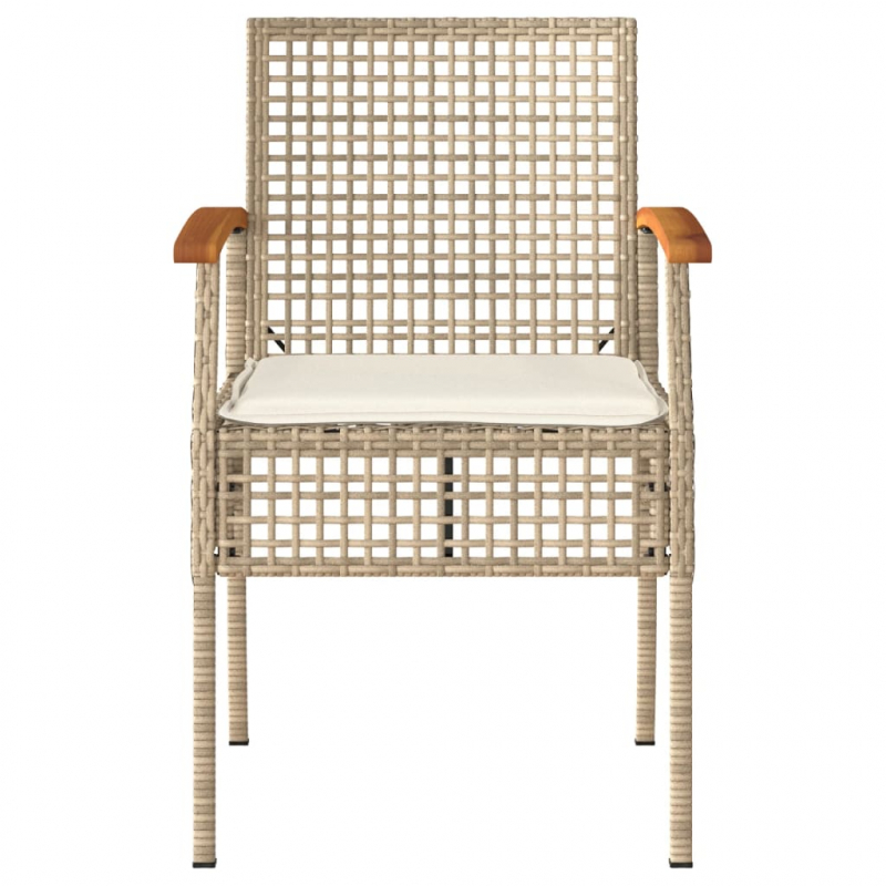 Gartenstühle mit Kissen 2 Stk. Beige Poly Rattan Akazienholz