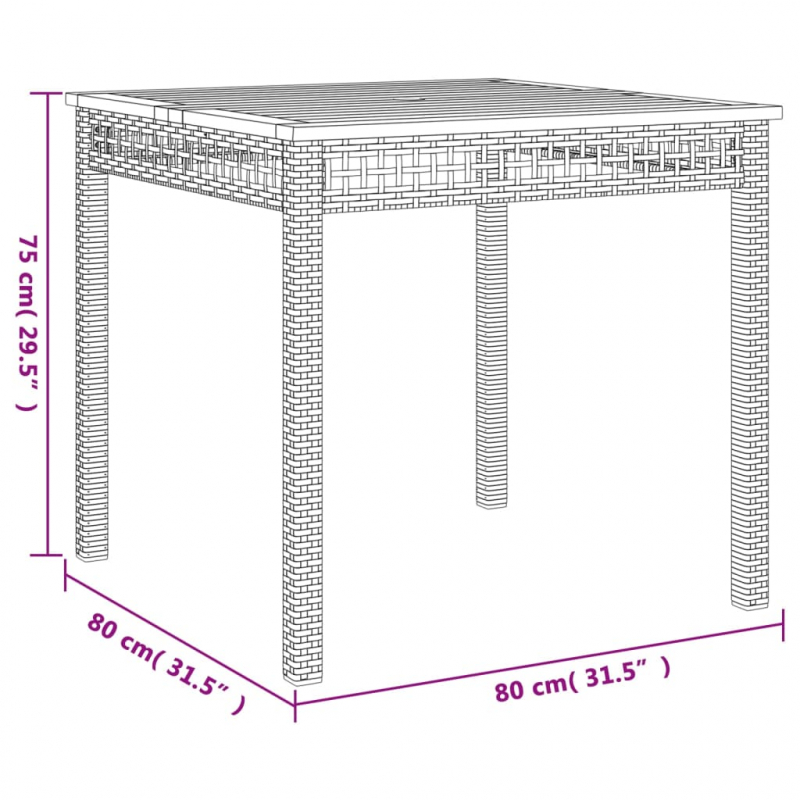 Gartentisch Grau 80x80x75 cm Poly Rattan Akazienholz