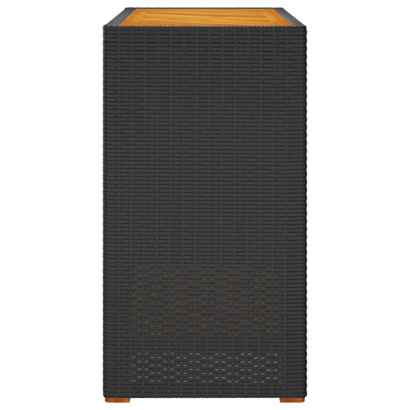 Garten-Beistelltisch mit Holzplatte Schwarz Poly Rattan
