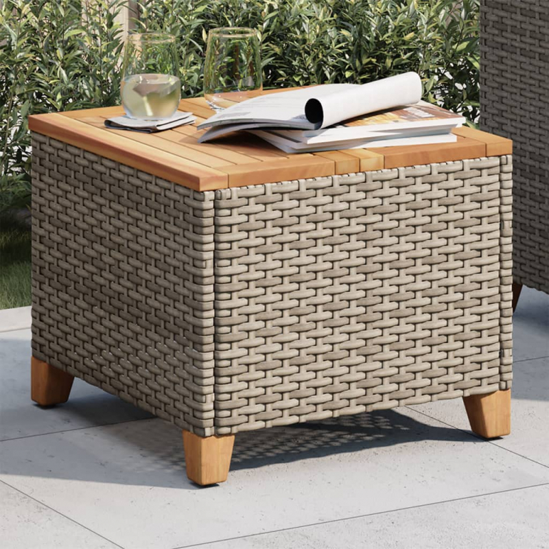 Gartentisch Grau 45x45x37 cm Poly Rattan Akazienholz