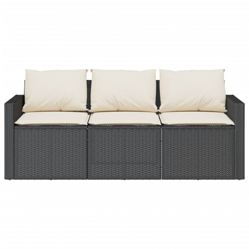 2-tlg. Garten-Essgruppe mit Kissen Schwarz Poly Rattan