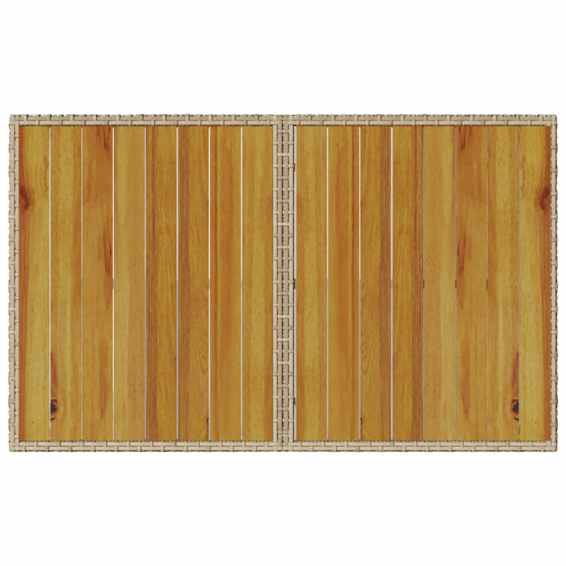 Gartentisch mit Holzplatte Beige 110x68x70 cm Poly Rattan