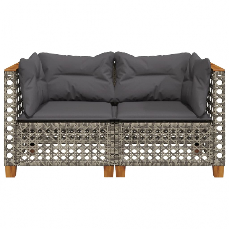 Garten-Ecksofas mit Kissen 2 Stk. Grau Poly Rattan