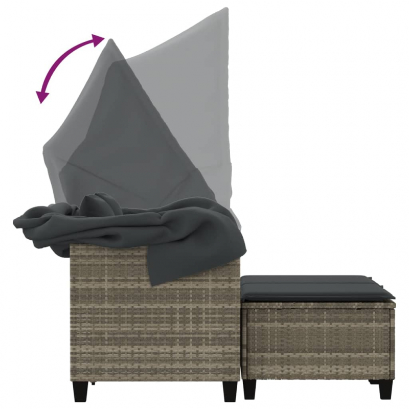 Gartensofa 2-Sitzer mit Dach und Hockern Hellgrau Poly Rattan