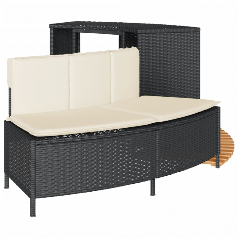 Whirlpool-Umrandung Schwarz Poly-Rattan und Massivholz Akazie