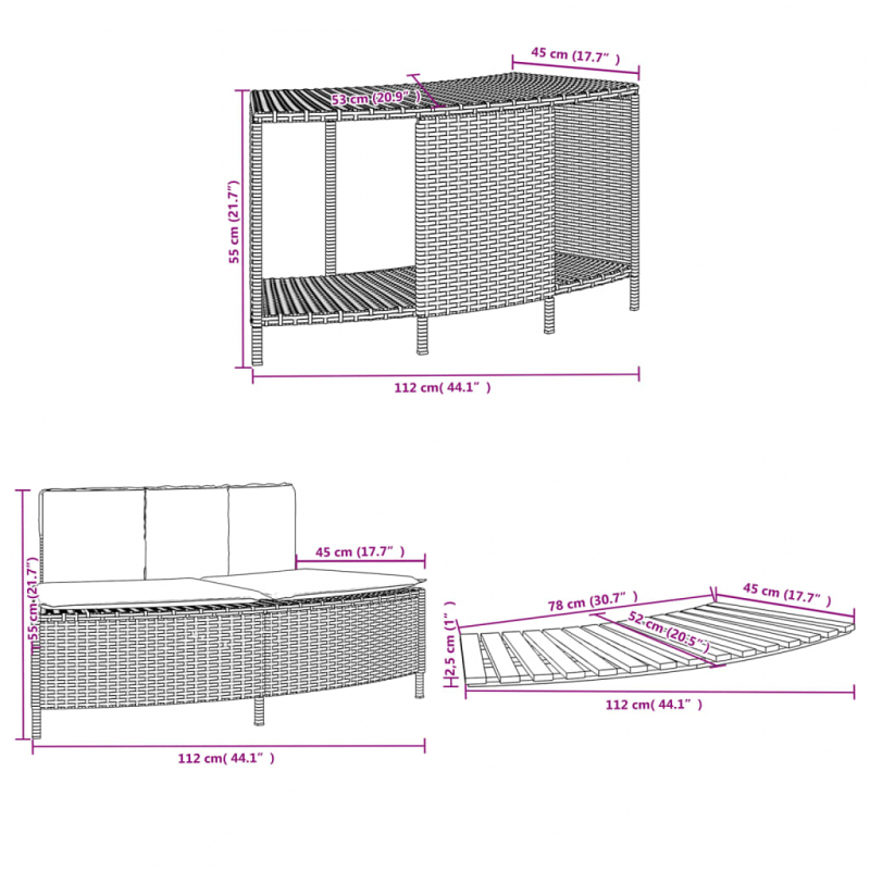 Whirlpool-Umrandung Schwarz Poly-Rattan und Massivholz Akazie