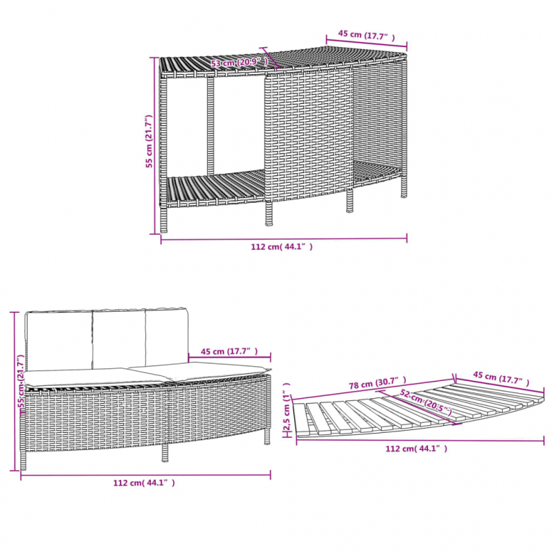 Whirlpool-Umrandung Schwarz Poly-Rattan und Massivholz Akazie