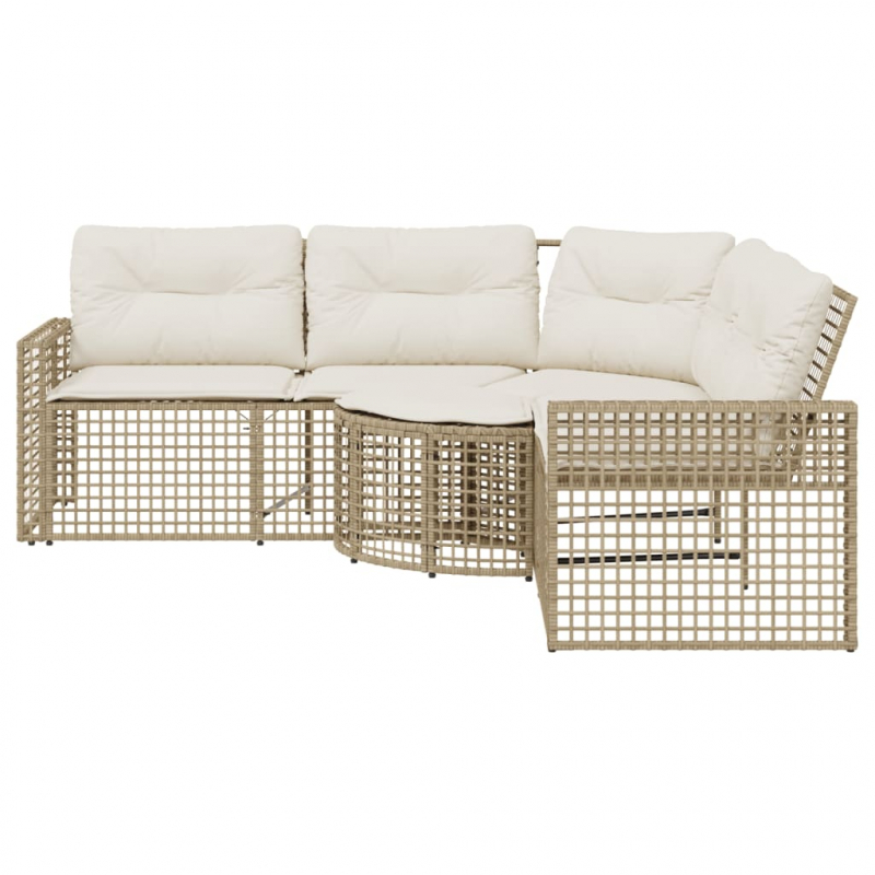 Gartensofa in L-Form mit Kissen und Fußbank Beige Poly Rattan