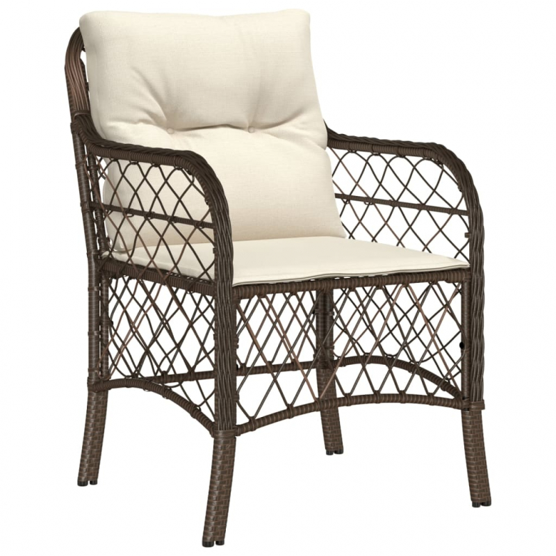 3-tlg. Bistro-Set mit Kissen Braun Poly Rattan