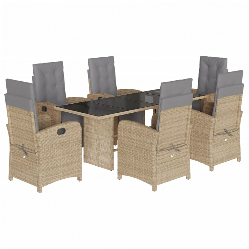 7-tlg. Garten-Essgruppe mit Kissen Beige Poly Rattan