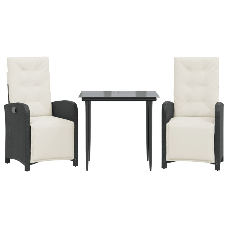 3-tlg. Bistro-Set mit Kissen Schwarz Poly Rattan