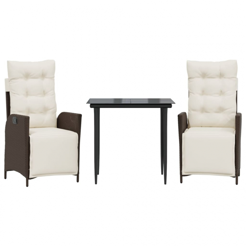 3-tlg. Garten-Essgruppe mit Kissen Braun Poly Rattan