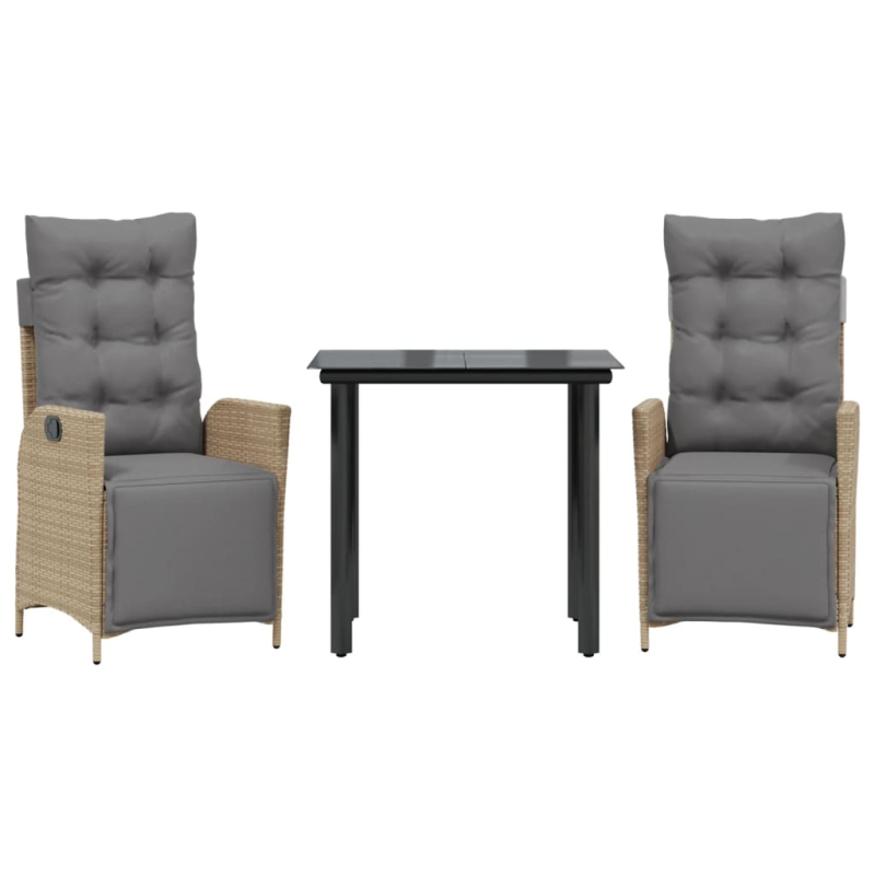 3-tlg. Garten-Essgruppe mit Kissen Beigemischung Poly Rattan