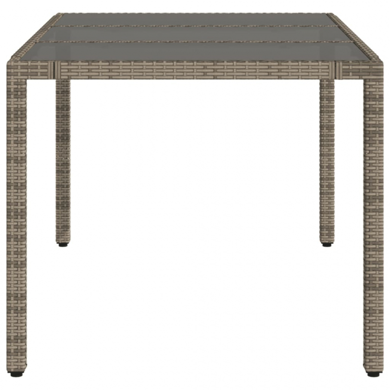 Gartentisch mit Glasplatte Grau 150x90x75 cm Poly Rattan