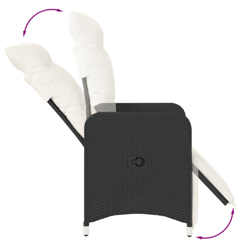 Gartensessel Verstellbar mit Kissen Schwarz Poly Rattan
