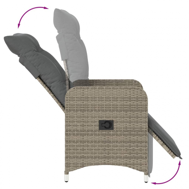Gartensessel Verstellbar mit Kissen Grau Poly Rattan