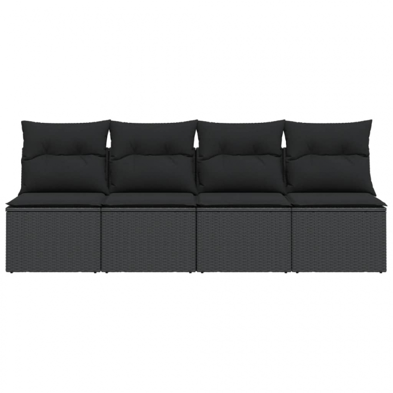 Gartensofa mit Kissen 4-Sitzer Schwarz Poly Rattan